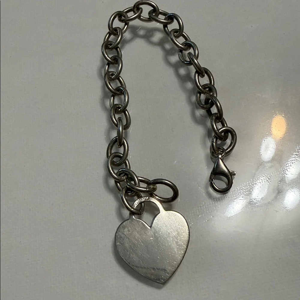 Sterling Silver 925 Italy Heart Charm Link with Clamp Opening Bracelet 7’